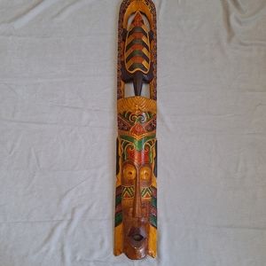 Vintage Large Hand Carved Painted Wood Indonesian Wall Mask
